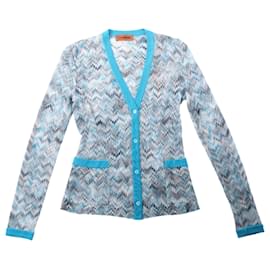 Missoni Crochet-Strickjacke in Blau, Größe 40 IT
