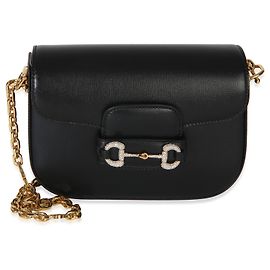 Borsa a tracolla Gucci Black Azalea in pelle di vitello Mini Crystal Horsebit 1955