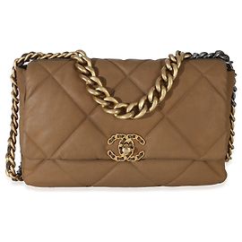 Borsa Chanel 19 Flap in tela trapuntata marrone Chanel Large