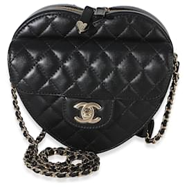 Chanel Black Quilted Lambskin CC In Love Heart Tasche