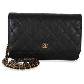 Portafoglio con Catena Chanel Black Quilted Caviar Classic