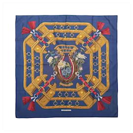Foulard in seta Hermès Carré 90 "AUX CHAMPS" Blu Navy