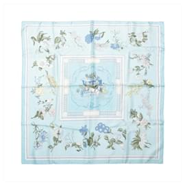 Foulard in seta Hermès Carré 90 "Quai aux Fleurs" azzurro chiaro