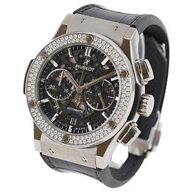 Hublot Classic Fusion Automatico in Acciaio Inossidabile e Alligator con Gomma con Lunetta con diamanti 42