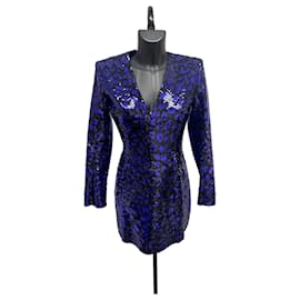 Mini abito BALMAIN con paillettes stampa leopardata Fall2009 in blu elettrico e nero - Taglia FR 38 - Balmain