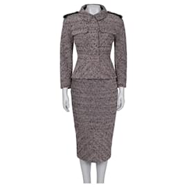 Chanel 2016 Rosa Schwarz & Silber Bouclé Woll Rock und Jacke Set FR34 Gebraucht