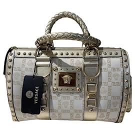 Versace Greca Handtasche aus Leder und Stoff