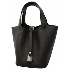 Borsa Hermes Picotin Lock PM in pelle Taurillon Clemence nera - Hermès