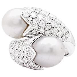 „Toi & Moi“-Ring, Weißgold, Perlen, Diamanten - Autre Marque