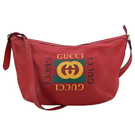 Gucci Halbmond Hobo Schultertasche aus rotem Leder mit Logo-Print