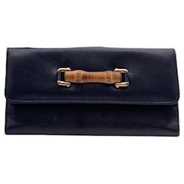 Cartera larga de cuero negro vintage con detalles de bambú - Gucci