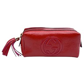 Gucci Pochette cosmetica Soho in pelle verniciata rossa con chiusura a incastro