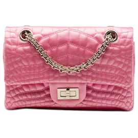 Chanel Pink Coco Croc Trapuntato in Satin Reissue 2.55 Double Flap 224