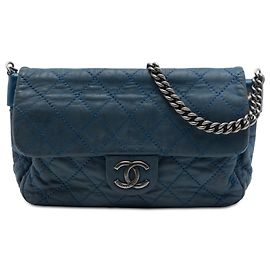 Chanel Blue Medium Quilted Iridescent Calfskin Coco Daily Flap