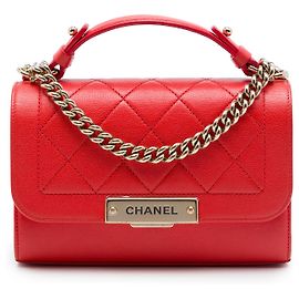 Chanel Red Small Quilted Grained Calfskin Label Click Flap