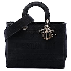 Dior Cannage Lady D Lite in tela ricamata nera Large