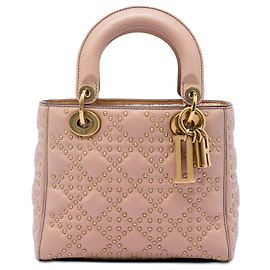 Dior Lady Dior Supple em pele de cordeiro cannage com tachas rosa Small