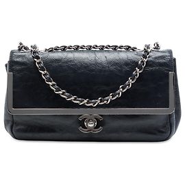 Chanel Black Small Crinkled Patent Frame Single Flap