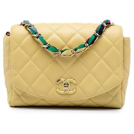 Chanel Giallo Small Quilted Lambskin Cocovado Ribbon Chain Flap