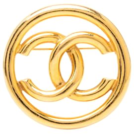 Chanel Gold CC runde Brosche vergoldet
