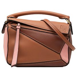 LOEWE Mini Tricolor Puzzle Satchel aus braunem Kalbsleder