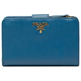 Cartera Prada Blue Saffiano French Wallet
