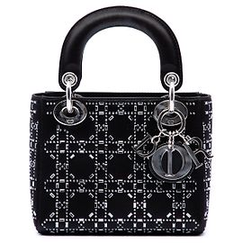 Lady Dior Mini en satén negro con cannage y adornos de cristal Dior