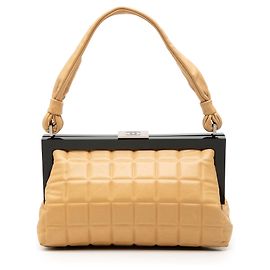 Borsa Chanel Beige CC Chocolate Bar in pelle di agnello con struttura