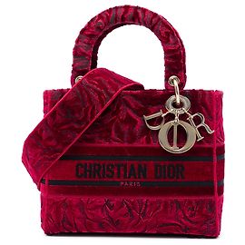 Dior Red Medium Embroidered Velvet Roses Lady D Lite
