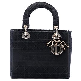 Dior Cannage Lady D Lite in tela ricamata nera, misura Medium