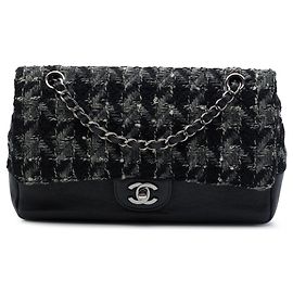 Chanel Black Medium Classic Tweed e Caviar Double Flap