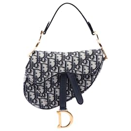 Borsa Saddle in tela Oblique blu mini Dior