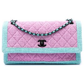 Chanel Pink CC Quilted Bicolor Tweed Flap