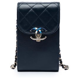 Chanel Blue Caviar Thread Around Phone Holder with Chain