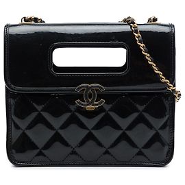 Chanel Black Mini Quilted Patent Graphic Catch Flap