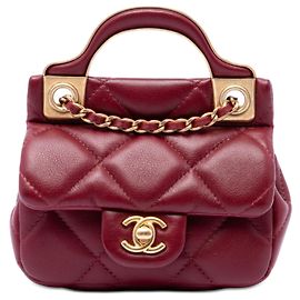 Portacarte Lady in pelle di vitello trapuntata rossa Chanel con borsa con manico superiore a catena