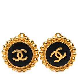 Chanel Gold CC vergoldete Emaille runde Clip-On-Ohrringe