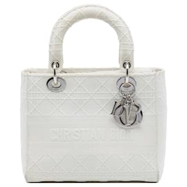 Dior Cannage Lady D Lite in tela ricamata bianco Medium
