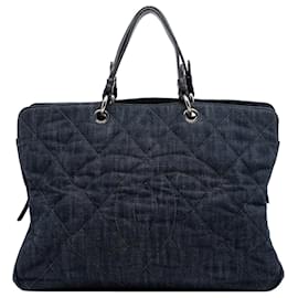 Tote Timeless in denim trapuntato CC blu di Chanel, Taglia Large