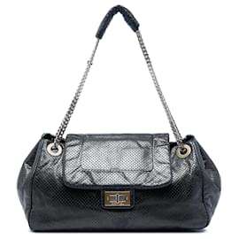 Chanel Black Perforated Calfskin Reissue 2.55 Drill Accordion Flap