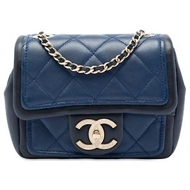Chanel Blue Mini Square Calfskin Graphic Flap