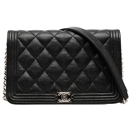 Portafoglio Chanel Boy Black Mini Quilted Caviar con catena