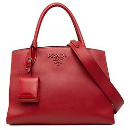 Prada Red Medium Saffiano Cuir Monochrome Top Handle Tote