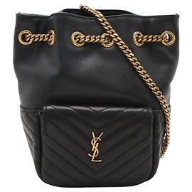 Borsa a secchiello Joe in agnello chevron mini nero Saint Laurent