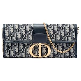 Dior Blue Oblique Canvas 30 Montaigne Clutch mit Kette