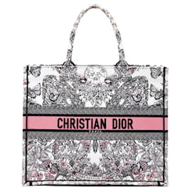 Dior Book Tote aus weißer bestickter Canvas Butterfly Around The World Large
