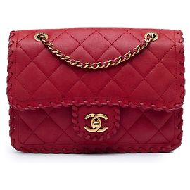 Chanel Red Small Quilted Iridescent Calfskin Happy Stitch Flap