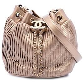 Borsa a secchiello Chanel Gold Small Metallic Lambskin Coco Pleats Drawstring