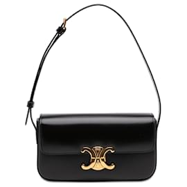 Borsa a tracolla Celine Triomphe Claude in pelle di vitello lucida nera - Céline