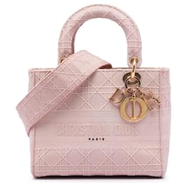 Dior Cannage Lady D Lite in tela ricamata rosa, taglia Medium